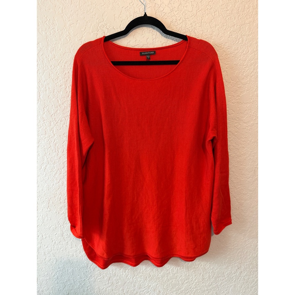 Eileen Fisher Merino Wool Tunic Sweater XL Red Minimalist Quiet Luxury Fall